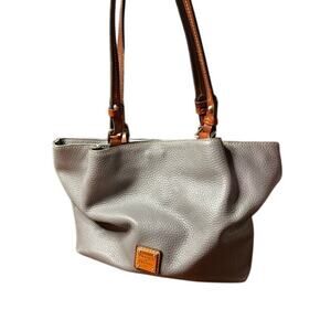 Dooney & Bourke Brenna Gray Brown Pebble Leather Satchel Shoulder Bag Tote